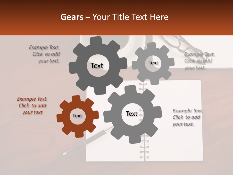 A Desk With A Notepad, Pen And A Cup Of Coffee PowerPoint Template