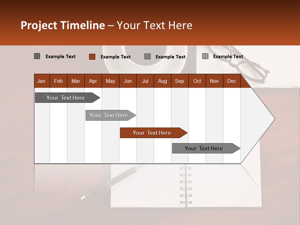 A Desk With A Notepad, Pen And A Cup Of Coffee PowerPoint Template