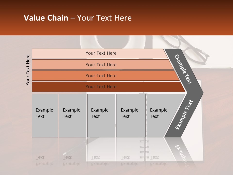 A Desk With A Notepad, Pen And A Cup Of Coffee PowerPoint Template