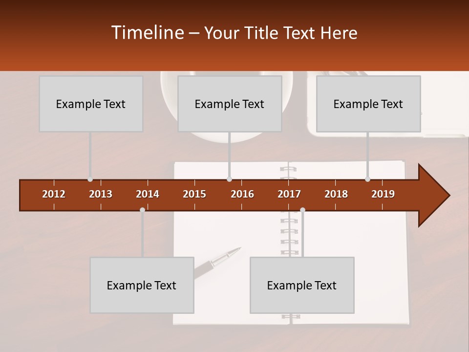 A Desk With A Notepad, Pen And A Cup Of Coffee PowerPoint Template