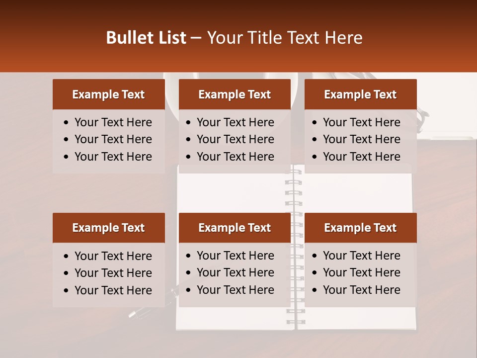 A Desk With A Notepad, Pen And A Cup Of Coffee PowerPoint Template