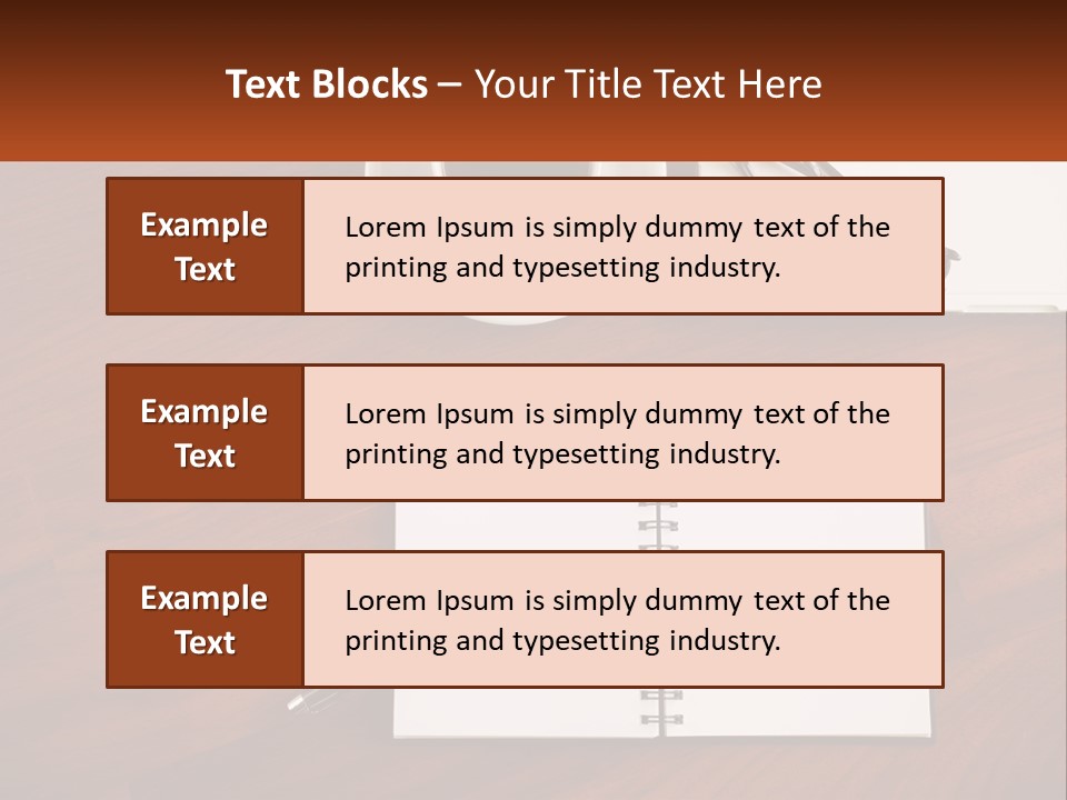 A Desk With A Notepad, Pen And A Cup Of Coffee PowerPoint Template