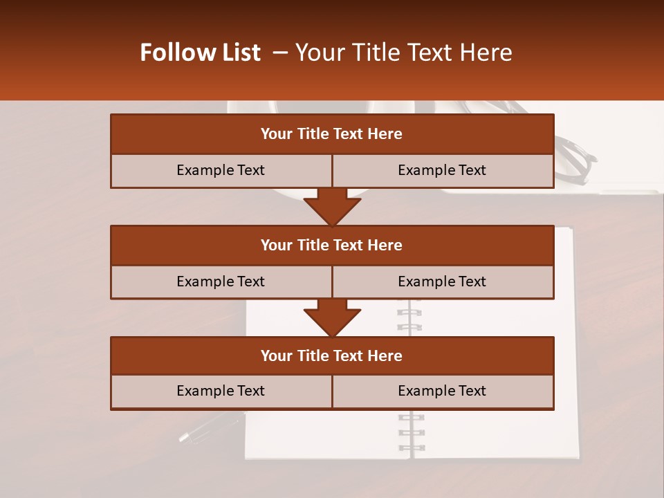 A Desk With A Notepad, Pen And A Cup Of Coffee PowerPoint Template