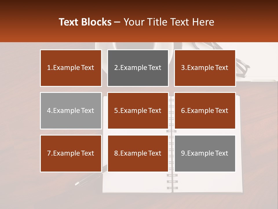 A Desk With A Notepad, Pen And A Cup Of Coffee PowerPoint Template