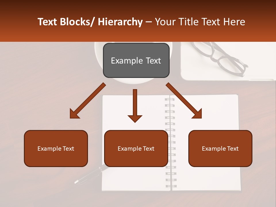 A Desk With A Notepad, Pen And A Cup Of Coffee PowerPoint Template