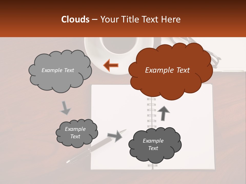 A Desk With A Notepad, Pen And A Cup Of Coffee PowerPoint Template