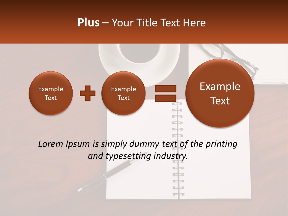A Desk With A Notepad, Pen And A Cup Of Coffee PowerPoint Template