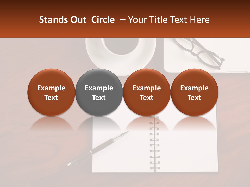 A Desk With A Notepad, Pen And A Cup Of Coffee PowerPoint Template