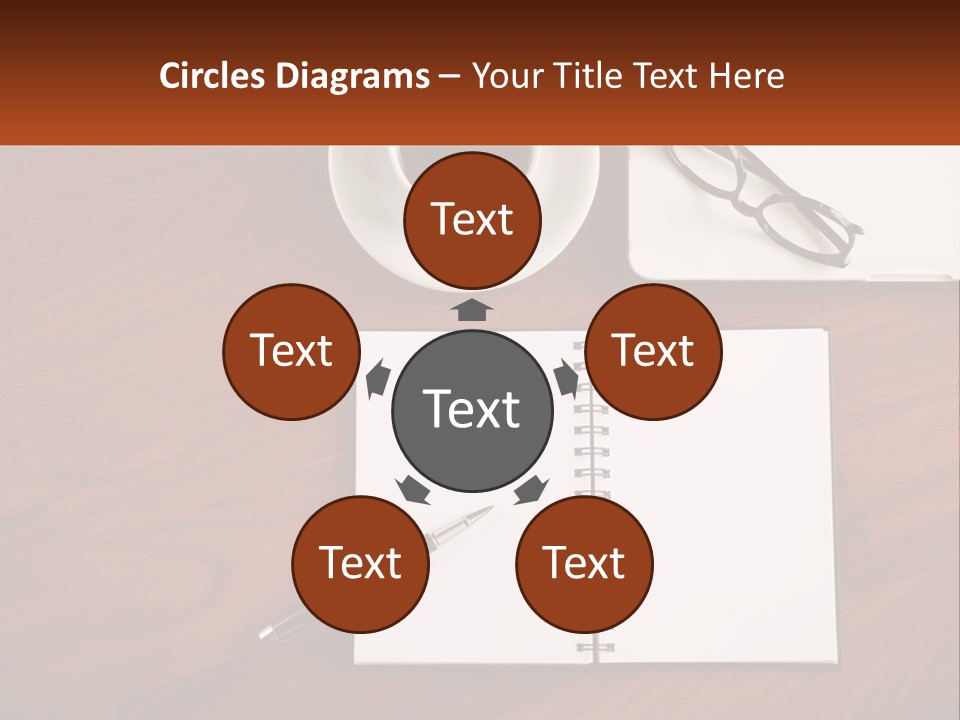 A Desk With A Notepad, Pen And A Cup Of Coffee PowerPoint Template