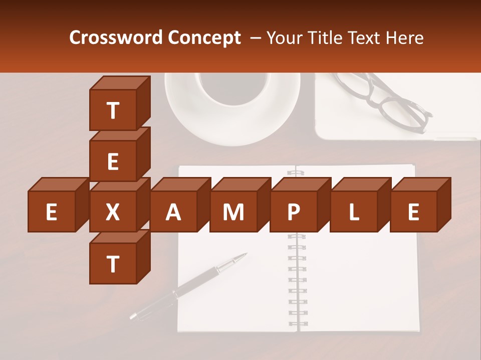 A Desk With A Notepad, Pen And A Cup Of Coffee PowerPoint Template