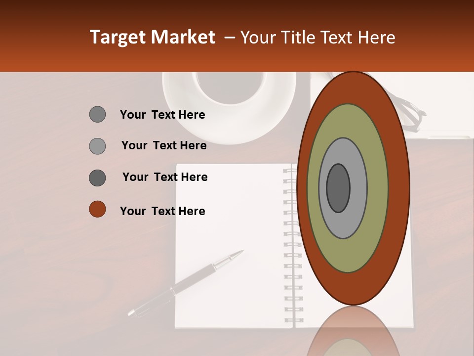 A Desk With A Notepad, Pen And A Cup Of Coffee PowerPoint Template