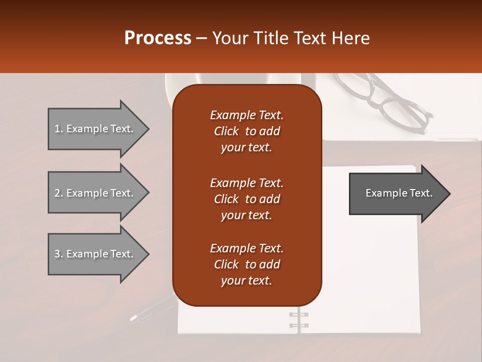 A Desk With A Notepad, Pen And A Cup Of Coffee PowerPoint Template