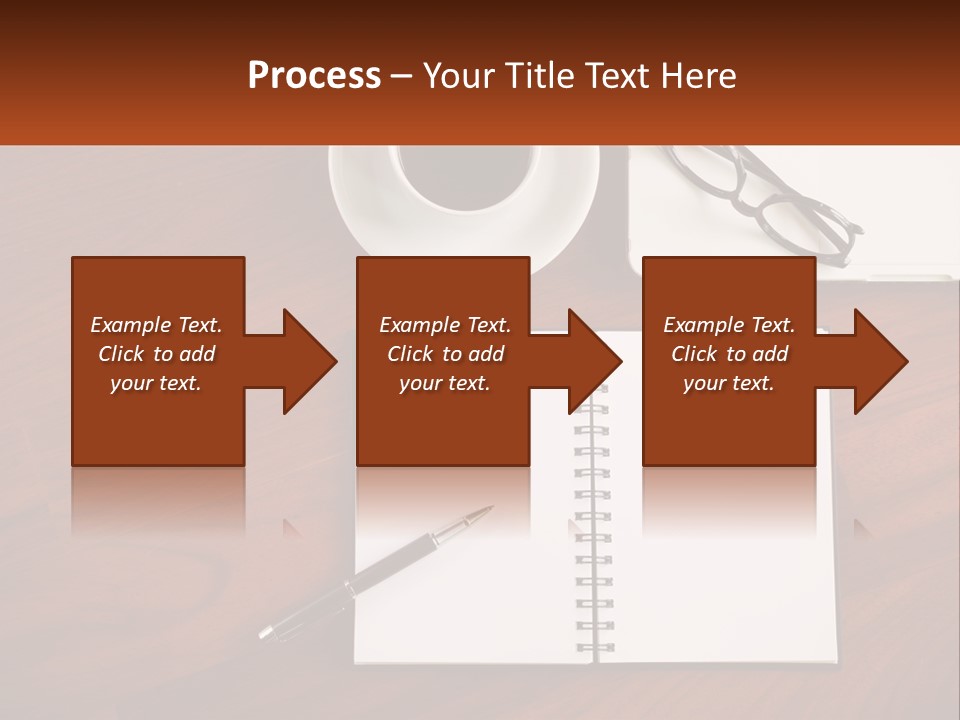 A Desk With A Notepad, Pen And A Cup Of Coffee PowerPoint Template