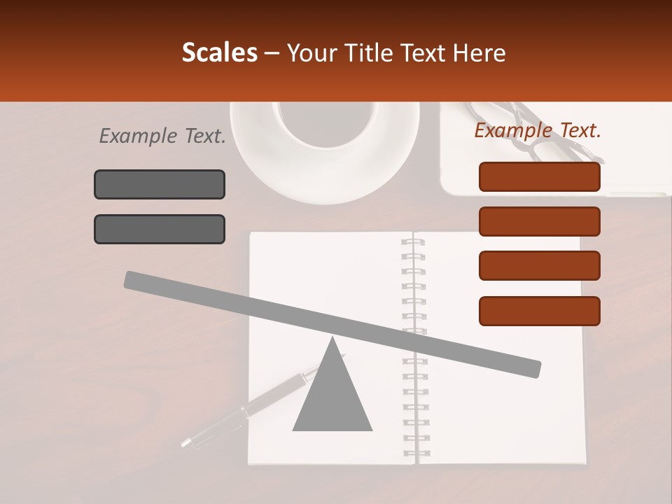 A Desk With A Notepad, Pen And A Cup Of Coffee PowerPoint Template