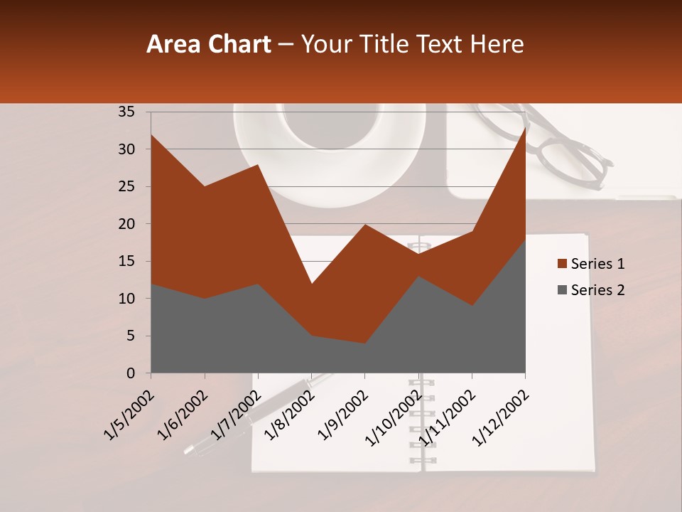 A Desk With A Notepad, Pen And A Cup Of Coffee PowerPoint Template
