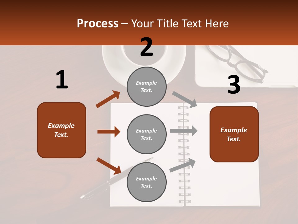 A Desk With A Notepad, Pen And A Cup Of Coffee PowerPoint Template