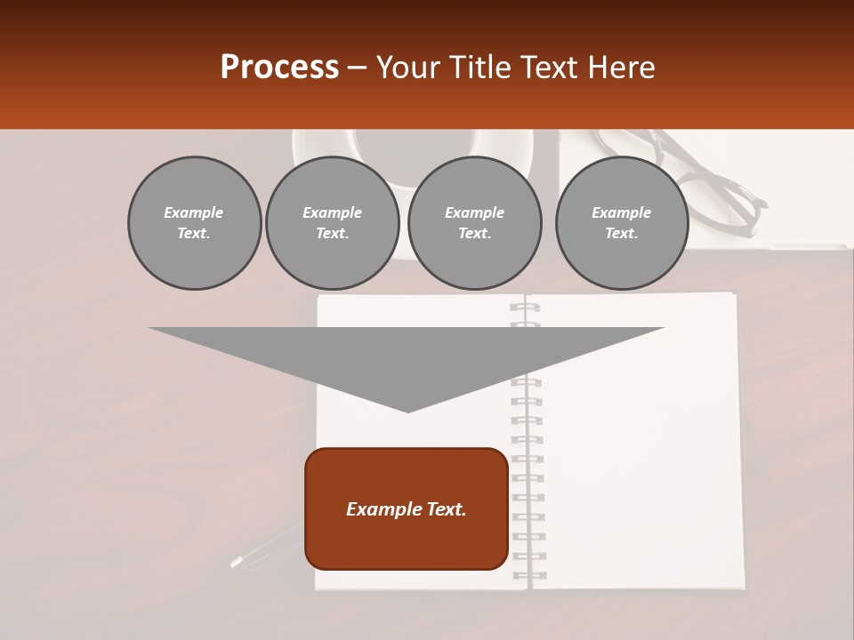 A Desk With A Notepad, Pen And A Cup Of Coffee PowerPoint Template