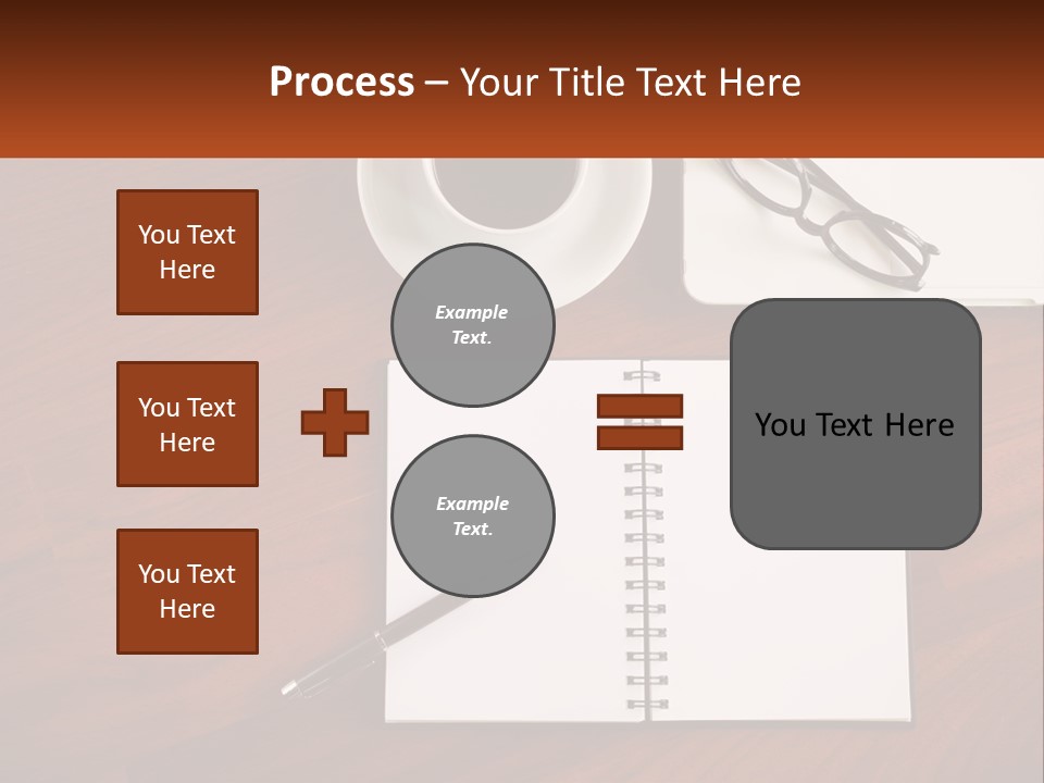 A Desk With A Notepad, Pen And A Cup Of Coffee PowerPoint Template