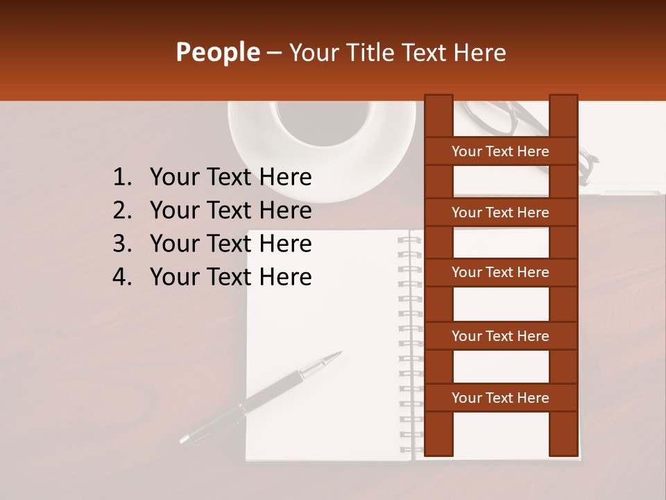 A Desk With A Notepad, Pen And A Cup Of Coffee PowerPoint Template