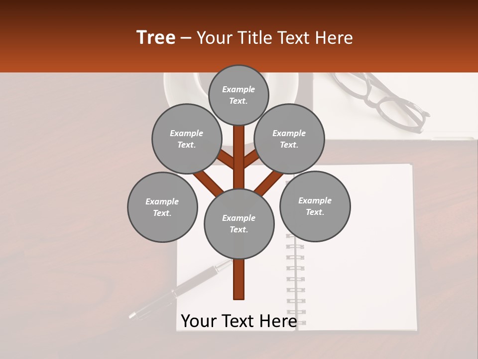 A Desk With A Notepad, Pen And A Cup Of Coffee PowerPoint Template