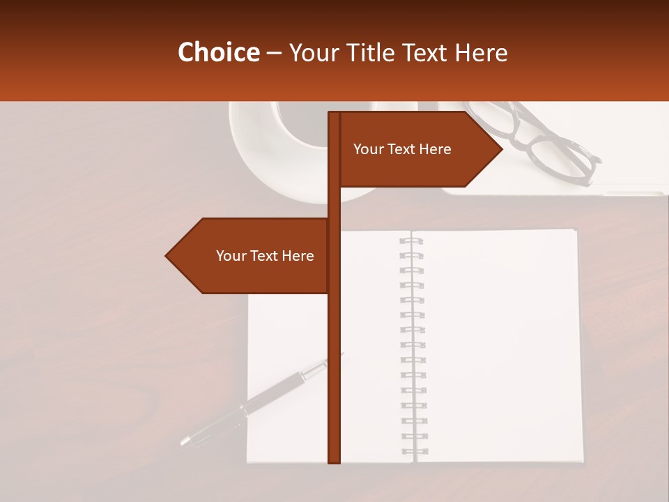 A Desk With A Notepad, Pen And A Cup Of Coffee PowerPoint Template