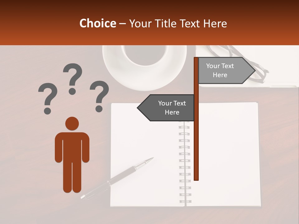 A Desk With A Notepad, Pen And A Cup Of Coffee PowerPoint Template