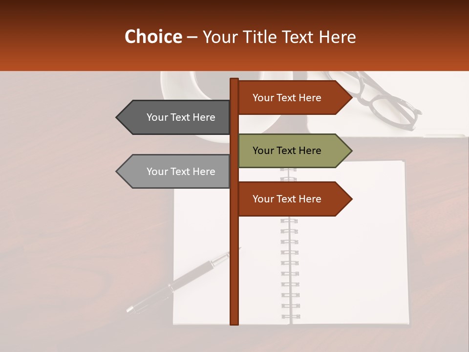 A Desk With A Notepad, Pen And A Cup Of Coffee PowerPoint Template