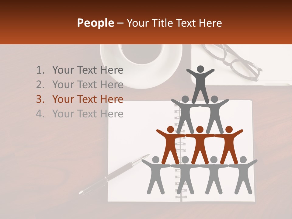 A Desk With A Notepad, Pen And A Cup Of Coffee PowerPoint Template