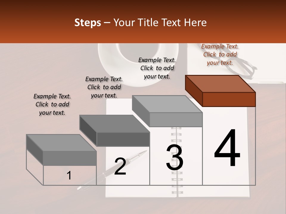 A Desk With A Notepad, Pen And A Cup Of Coffee PowerPoint Template
