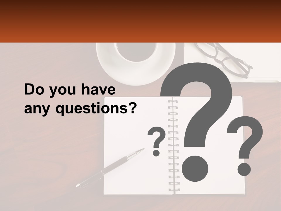 A Desk With A Notepad, Pen And A Cup Of Coffee PowerPoint Template