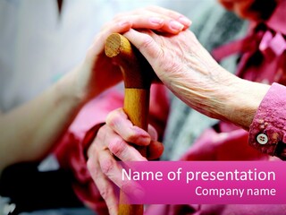 An Elderly Woman Holding A Cane In Her Hands PowerPoint Template