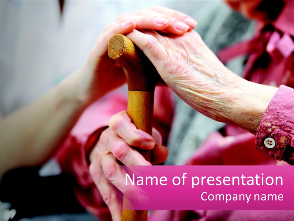 An Elderly Woman Holding A Cane In Her Hands PowerPoint Template