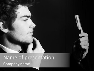 A Man Is Holding A Hairbrush In His Hand PowerPoint Template