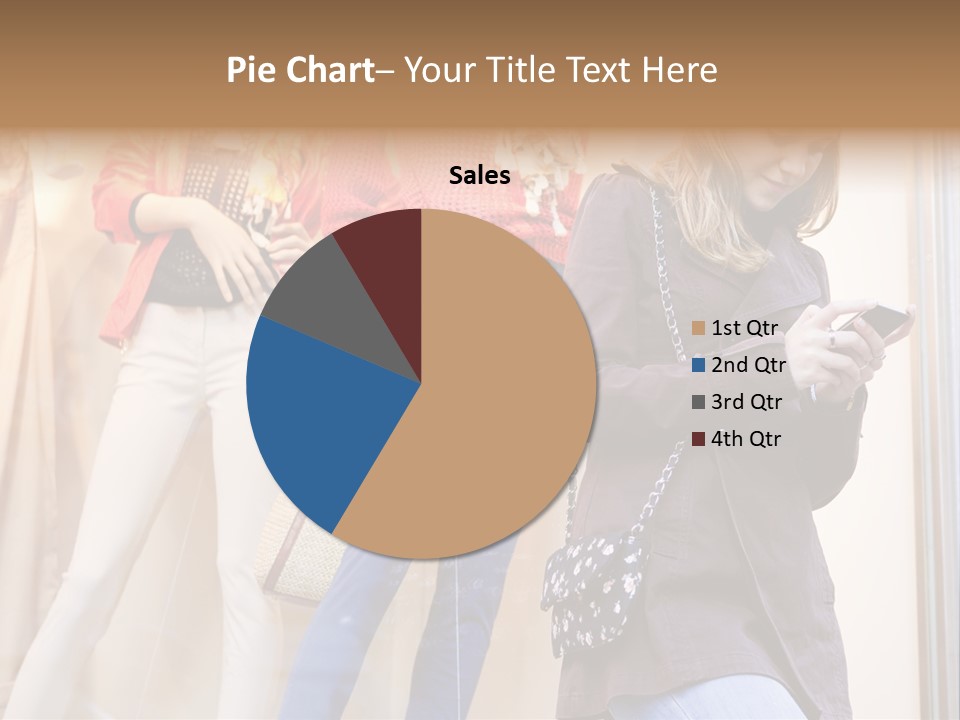 A Woman Looking At Her Cell Phone In Front Of Mannequins PowerPoint Template