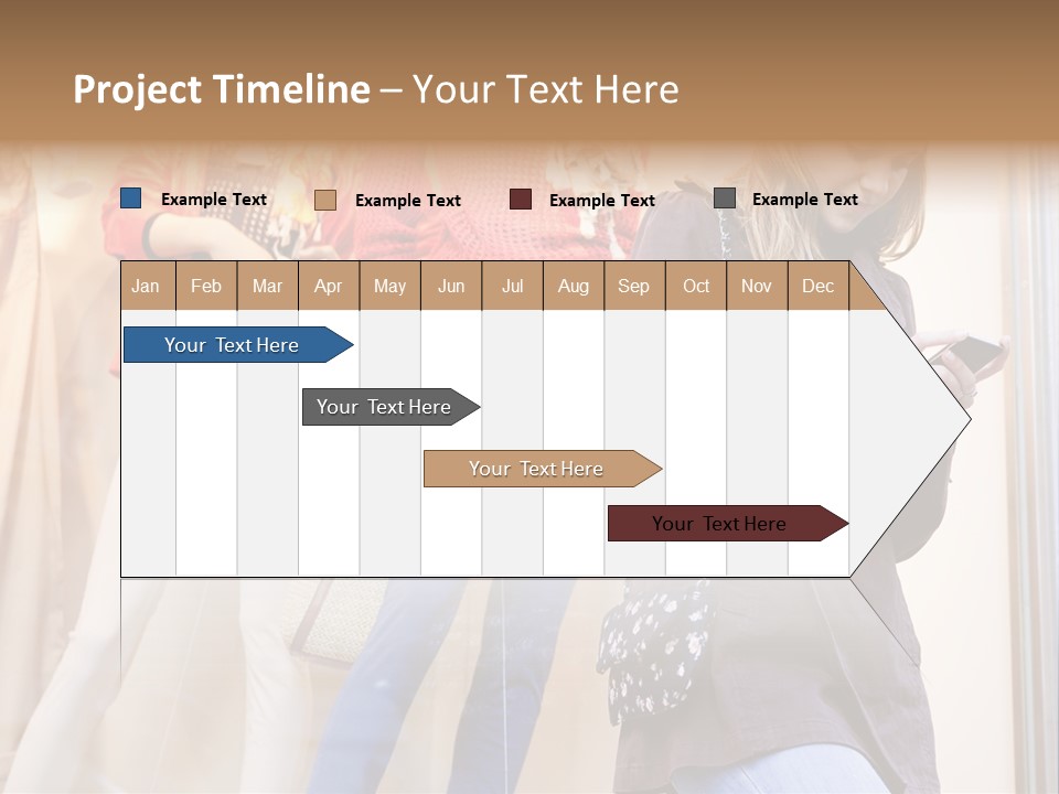 A Woman Looking At Her Cell Phone In Front Of Mannequins PowerPoint Template