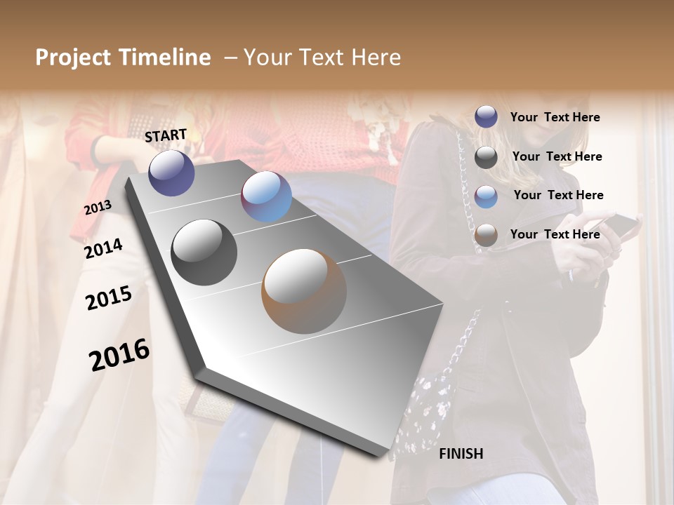 A Woman Looking At Her Cell Phone In Front Of Mannequins PowerPoint Template