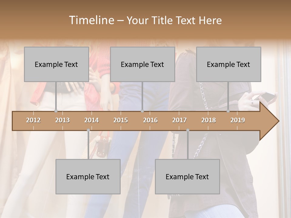 A Woman Looking At Her Cell Phone In Front Of Mannequins PowerPoint Template