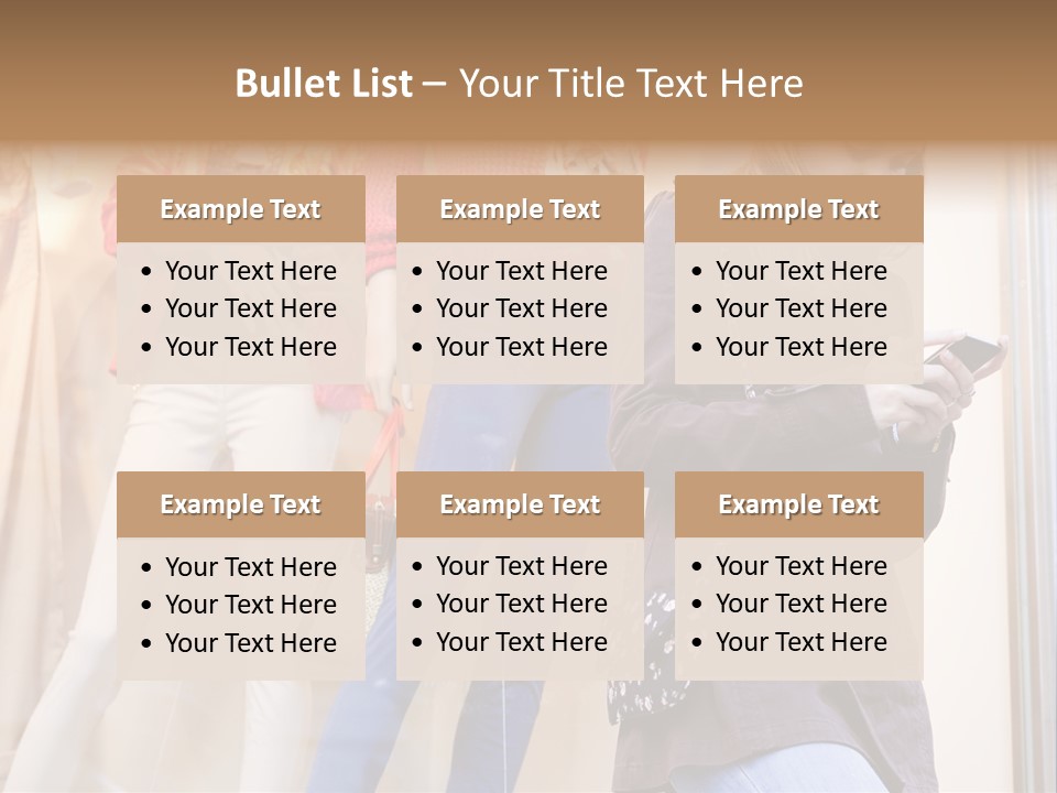 A Woman Looking At Her Cell Phone In Front Of Mannequins PowerPoint Template