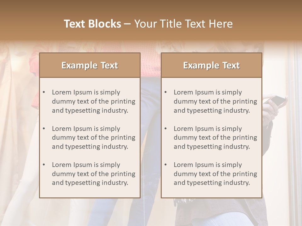A Woman Looking At Her Cell Phone In Front Of Mannequins PowerPoint Template