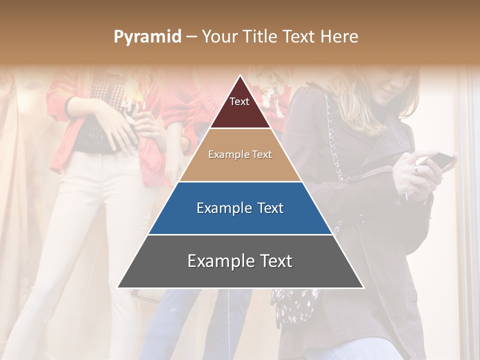 A Woman Looking At Her Cell Phone In Front Of Mannequins PowerPoint Template