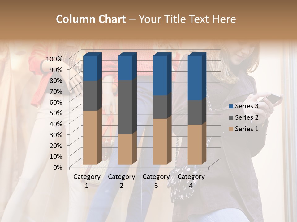 A Woman Looking At Her Cell Phone In Front Of Mannequins PowerPoint Template