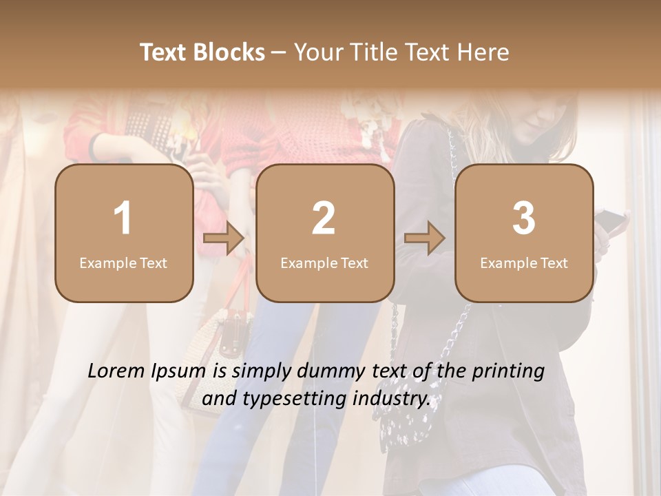 A Woman Looking At Her Cell Phone In Front Of Mannequins PowerPoint Template