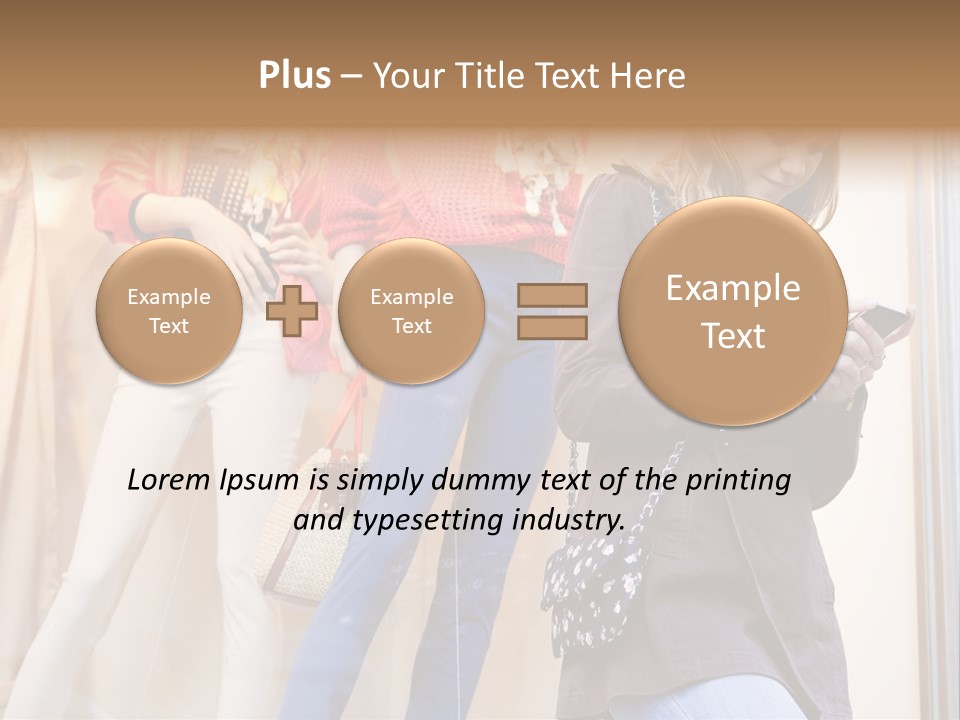 A Woman Looking At Her Cell Phone In Front Of Mannequins PowerPoint Template