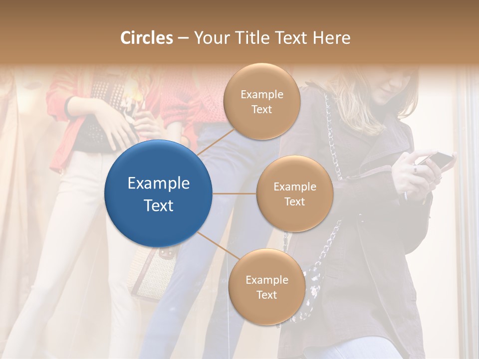 A Woman Looking At Her Cell Phone In Front Of Mannequins PowerPoint Template