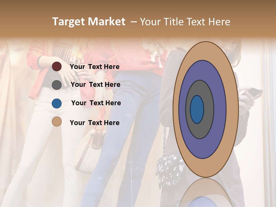 A Woman Looking At Her Cell Phone In Front Of Mannequins PowerPoint Template