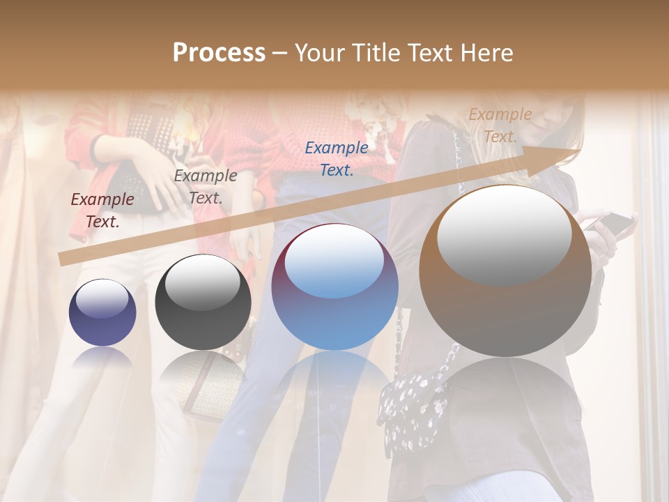 A Woman Looking At Her Cell Phone In Front Of Mannequins PowerPoint Template