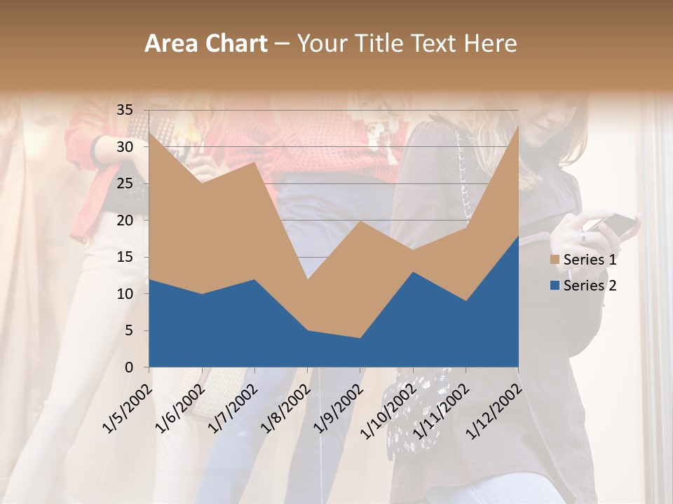 A Woman Looking At Her Cell Phone In Front Of Mannequins PowerPoint Template