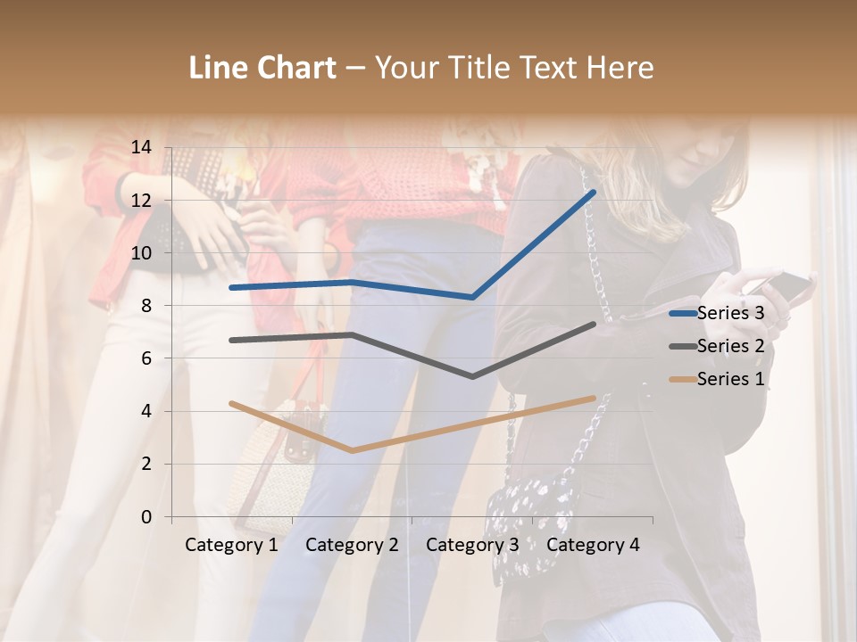 A Woman Looking At Her Cell Phone In Front Of Mannequins PowerPoint Template