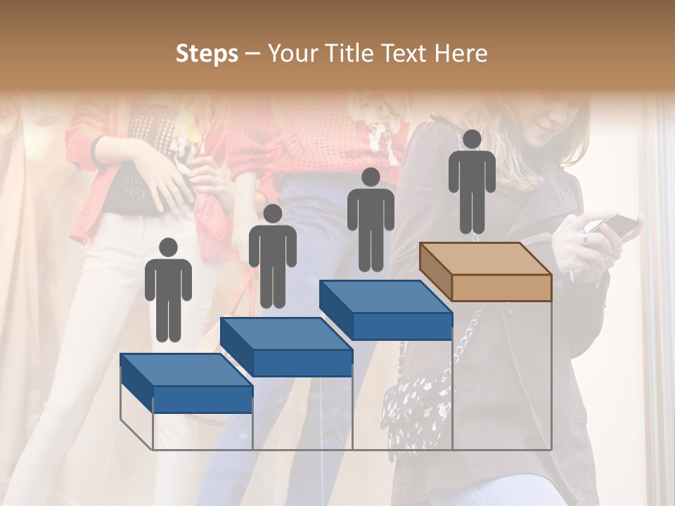 A Woman Looking At Her Cell Phone In Front Of Mannequins PowerPoint Template