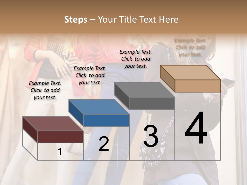 A Woman Looking At Her Cell Phone In Front Of Mannequins PowerPoint Template